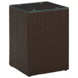 3 db barna polyrattan kisasztal üveg asztallappal