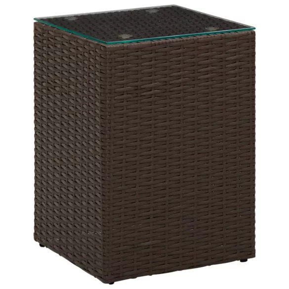 3 db barna polyrattan kisasztal üveg asztallappal