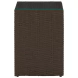 3 db barna polyrattan kisasztal üveg asztallappal