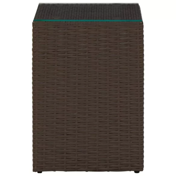 3 db barna polyrattan kisasztal üveg asztallappal