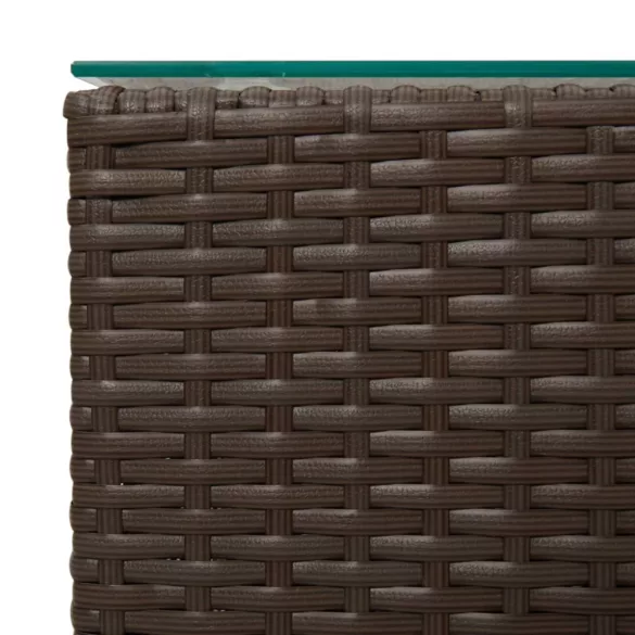 3 db barna polyrattan kisasztal üveg asztallappal