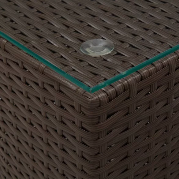 3 db barna polyrattan kisasztal üveg asztallappal
