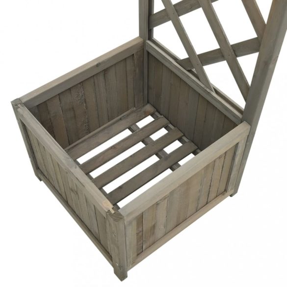 szürke tömör fenyőfa kerti lugas virágtartóval