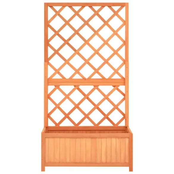 barna tömör fenyőfa rácsos kerti ültetőláda 70 x 30 x 135 cm