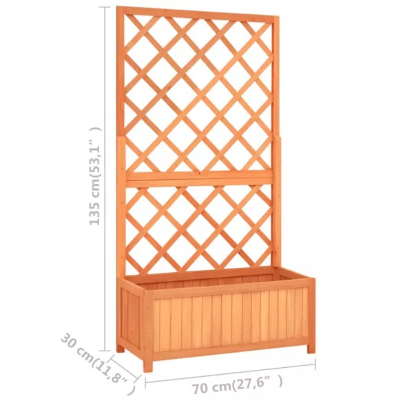 barna tömör fenyőfa rácsos kerti ültetőláda 70 x 30 x 135 cm