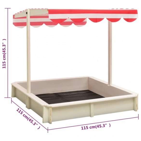 fehér-piros fenyőfa homokozó állítható tetővel UV50