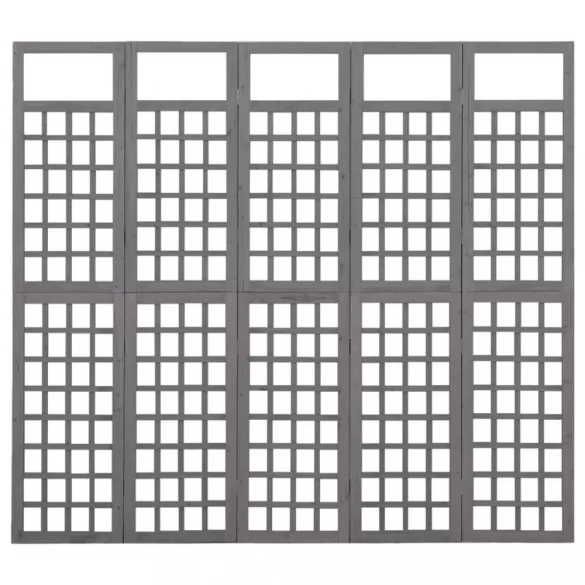 5 paneles szürke fenyőfa térelválasztó/lugasrács 201,5 x 180 cm