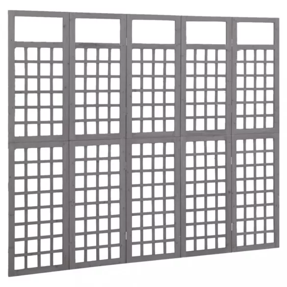5 paneles szürke fenyőfa térelválasztó/lugasrács 201,5 x 180 cm