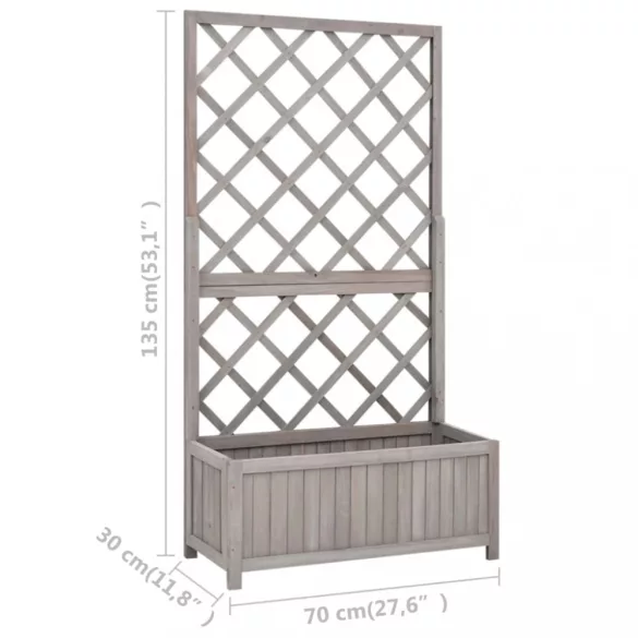 szürke tömör fenyőfa rácsos kerti ültetőláda 70 x 30 x 135 cm