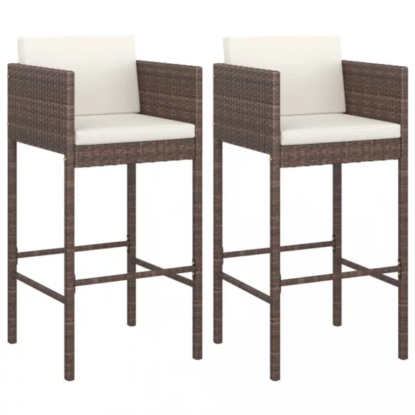 2 db barna polyrattan bárszék párnával