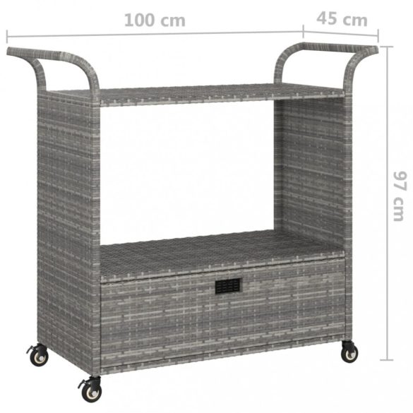 szürke polyrattan bárkocsi fiókkal 100 x 45 x 97 cm
