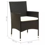 2 db fekete polyrattan kerti szék párnával