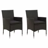 2 db fekete polyrattan kerti szék párnával