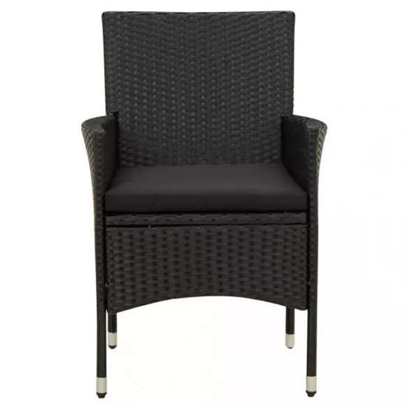 2 db fekete polyrattan kerti szék párnával