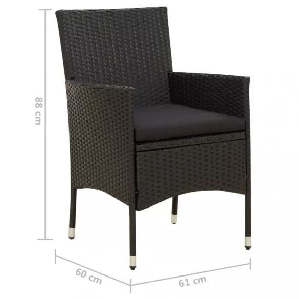 2 db fekete polyrattan kerti szék párnával