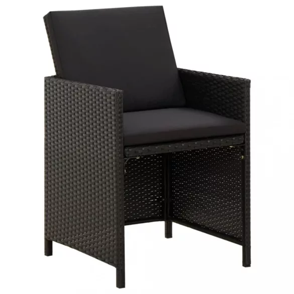 2 db fekete polyrattan kerti szék párnával