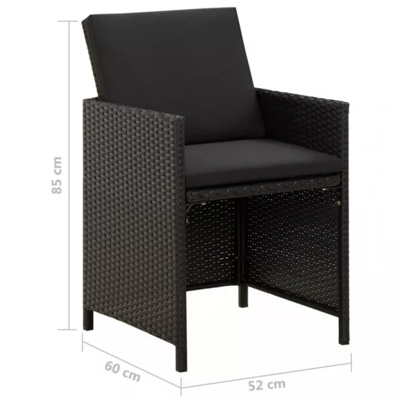 2 db fekete polyrattan kerti szék párnával