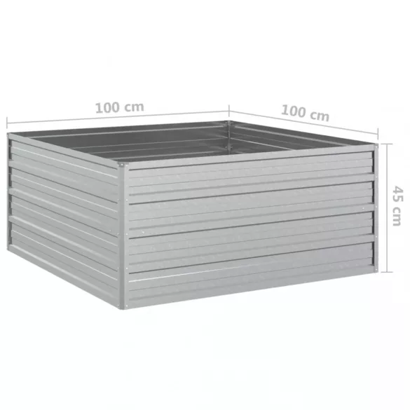 ezüstszínű horganyzott acél kerti magaságyás 100 x 100 x 45 cm