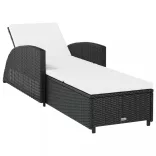 fekete polyrattan napozóágy krémfehér párnával