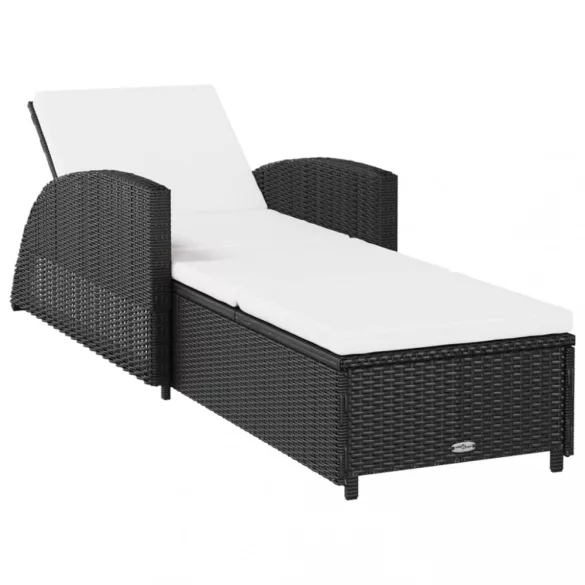 fekete polyrattan napozóágy krémfehér párnával