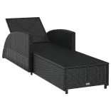 fekete polyrattan napozóágy krémfehér párnával