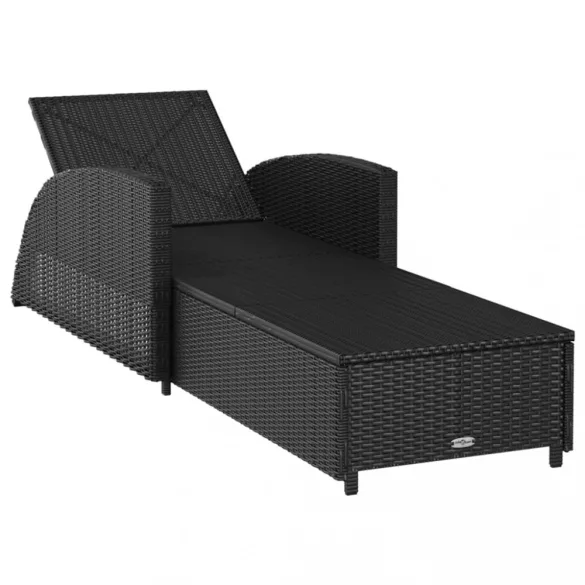 fekete polyrattan napozóágy krémfehér párnával