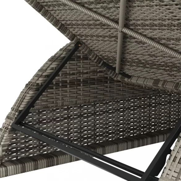 szürke polyrattan napozóágy sötétszürke párnával