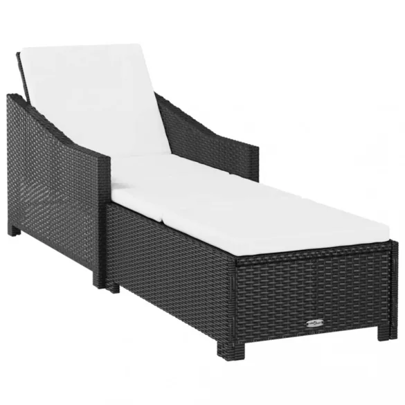 fekete polyrattan napozóágy krémfehér párnával