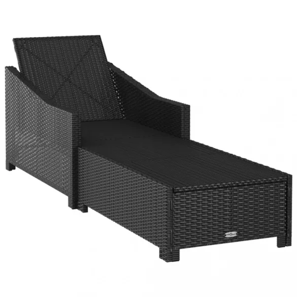 fekete polyrattan napozóágy krémfehér párnával