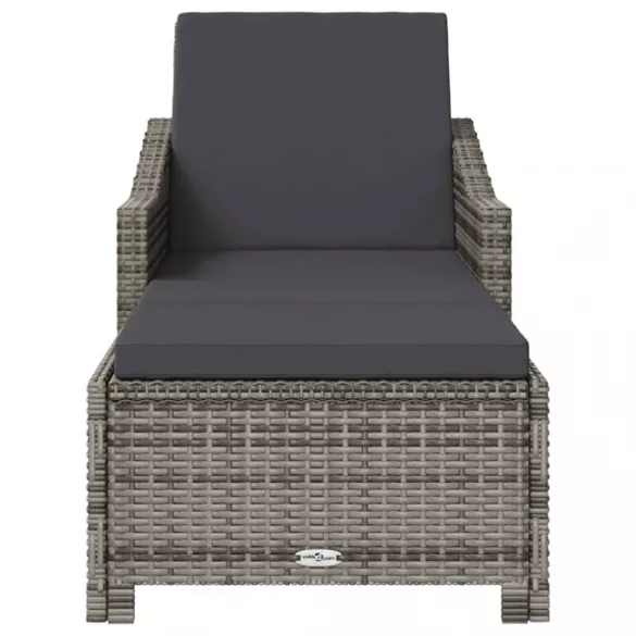 szürke polyrattan napozóágy sötétszürke párnával