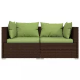 kétszemélyes barna polyrattan kanapé párnákkal