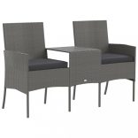 kétszemélyes antracitszürke polyrattan kanapé teázóasztallal