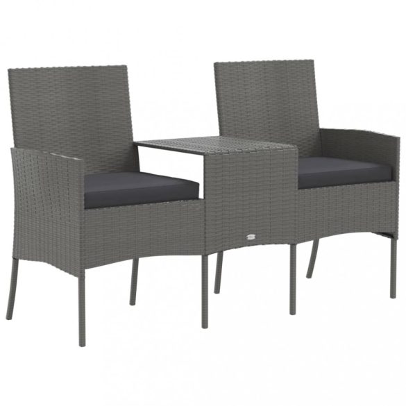 kétszemélyes antracitszürke polyrattan kanapé teázóasztallal