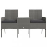 kétszemélyes antracitszürke polyrattan kanapé teázóasztallal