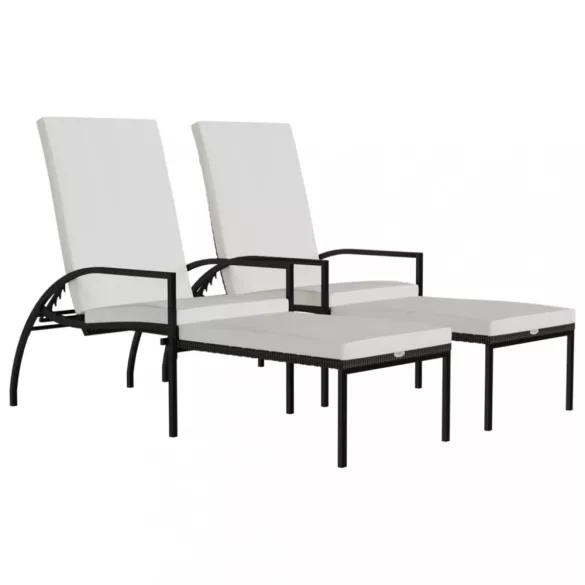 2 db barna polyrattan napozóágy lábtartóval