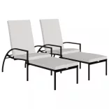 2 db fekete polyrattan napozóágy lábtartóval