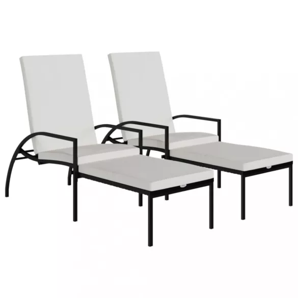 2 db fekete polyrattan napozóágy lábtartóval