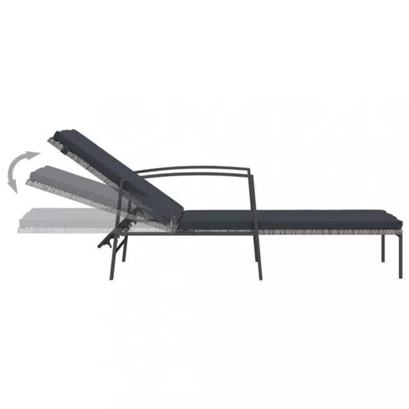 2 db szürke polyrattan napozóágy asztallal