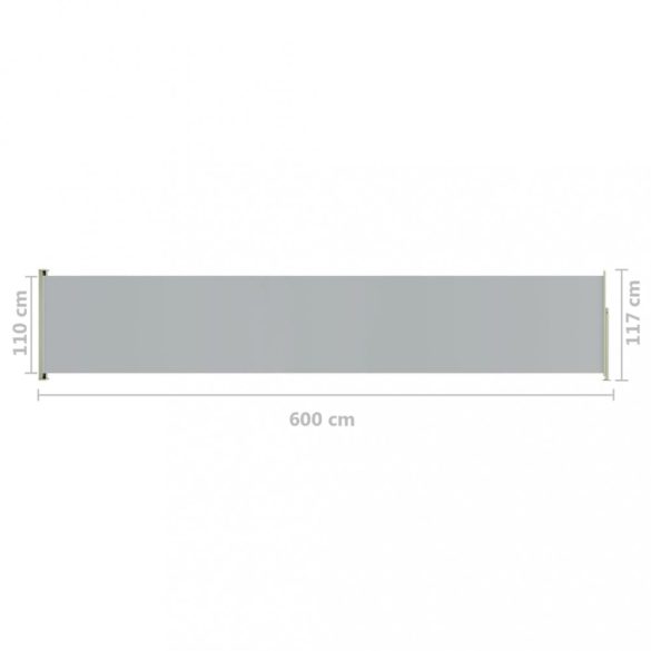 szürke behúzható oldalsó terasznapellenző 117 x 600 cm