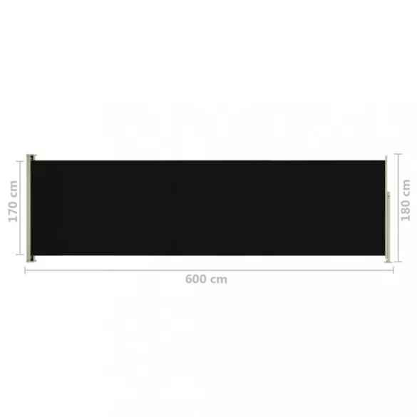 fekete behúzható oldalsó terasznapellenző 180 x 600 cm