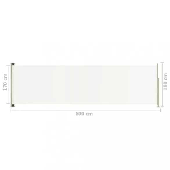 krémszínű behúzható oldalsó terasznapellenző 180 x 600 cm