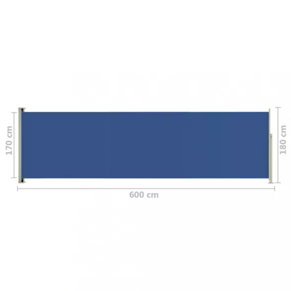 kék behúzható oldalsó terasznapellenző 180 x 600 cm