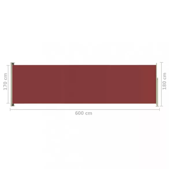 piros behúzható oldalsó terasznapellenző 180 x 600 cm
