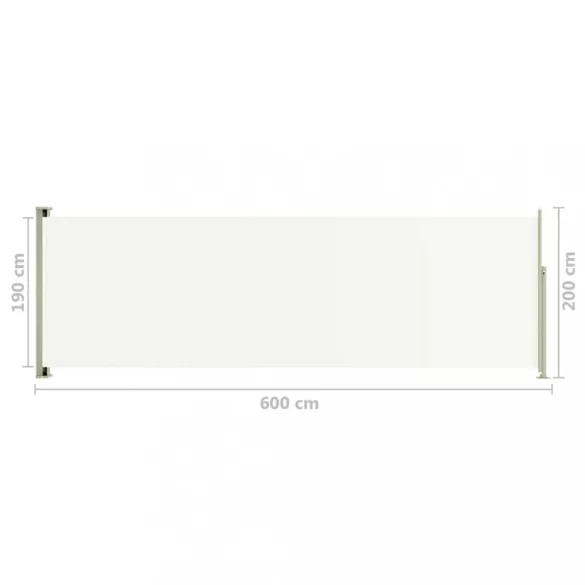 krémszínű behúzható oldalsó terasznapellenző 200 x 600 cm