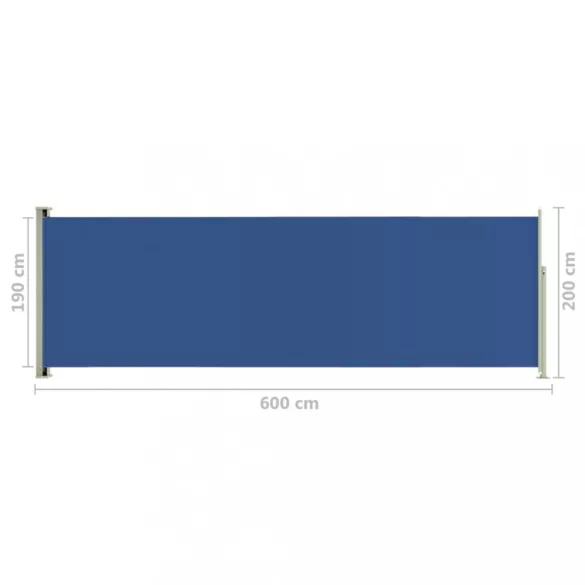 kék behúzható oldalsó terasznapellenző 200 x 600 cm