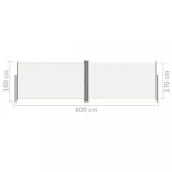 krémszínű behúzható oldalsó napellenző 180 x 600 cm