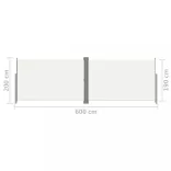 krémszínű behúzható oldalsó napellenző 200 x 600 cm