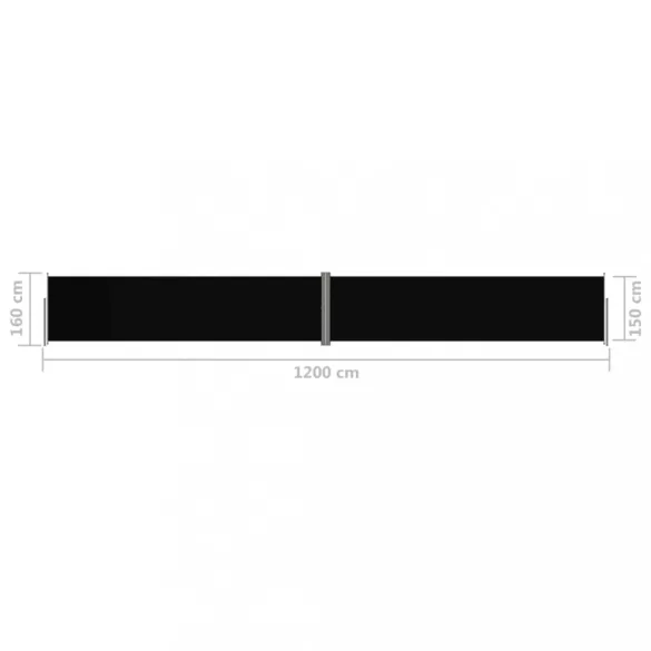 fekete behúzható oldalsó napellenző 160 x 1200 cm