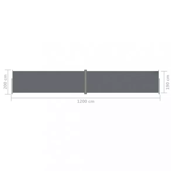 antracitszürke behúzható oldalsó napellenző 200 x 1200 cm