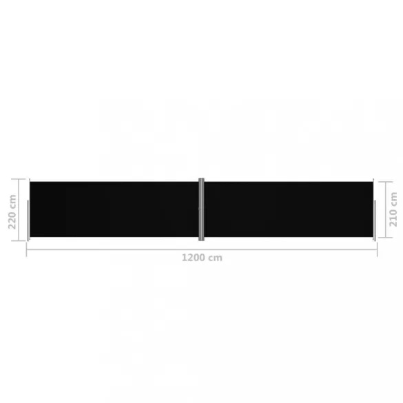 fekete behúzható oldalsó napellenző 220 x 1200 cm